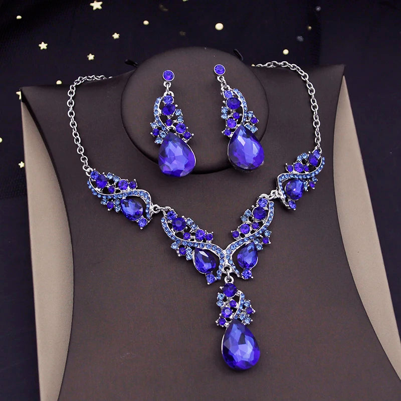Gorgeous Crystal Jewelry Sets for Women Luxury Choker Necklace Earrings Set Wedding Dress Bridal Costume
