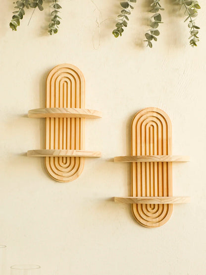 Wooden Wall Shelf - Boho Style Modern Home Decor for Living Room or Bathroom Display