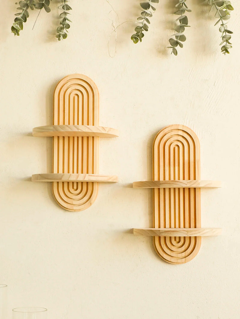 Wooden Wall Shelf - Boho Style Modern Home Decor for Living Room or Bathroom Display