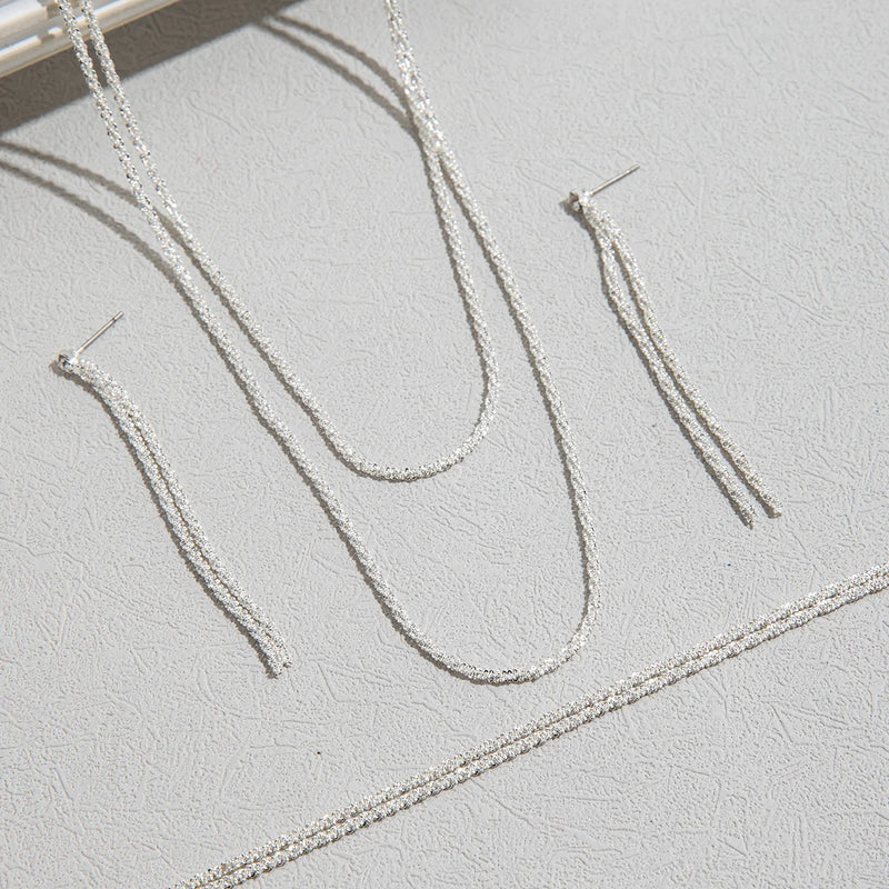 Set of Shiny Silver Plated Collarbone Chain Necklace Bracelet Jewelry, Women's Minimalist Starry Sky Accessories