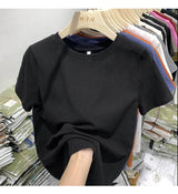 White cotton Y2K-style T-shirt for women—short sleeves, comfy fit, and perfect for spring