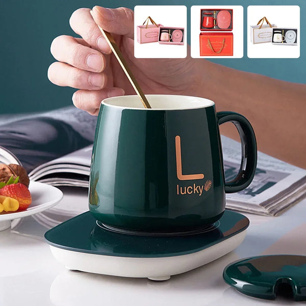 55℃ Warmer Smart Coffee Mug,400ML Electric Charing Ceramic Cup for Heating Milk Tea,Multifunctional Thermostat Cups Set for Gift