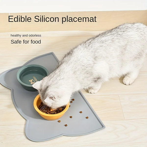 Waterproof Silicone Pet Feeding Mat - Raised Edge Dog & Cat Food Bowl Mat, Easy-to-Clean Placemat