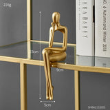 Gold Thinker Statue - Modern Living Room Bookshelf Sculpture, Shelf/Table Decor Figurine