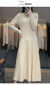 100% Merino wool cashmere dress—V-neck pullover style, warm and stylish for autumn and winter