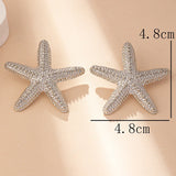 Modern Jewelry Accessories Gold Color Metal Statement Earrings and Adjustable Neck Choker Starfish Pendant Necklace for Women