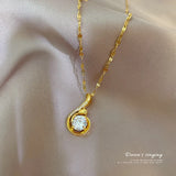 Chic gold pendant necklace with stainless steel link chain. Stylish, durable, and ships free."