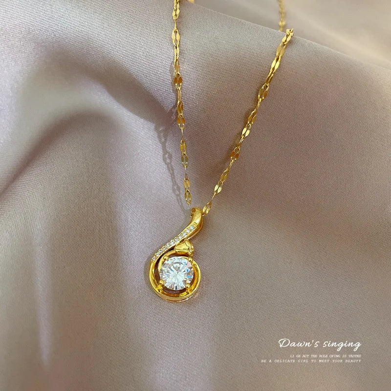 Chic gold pendant necklace with stainless steel link chain. Stylish, durable, and ships free."