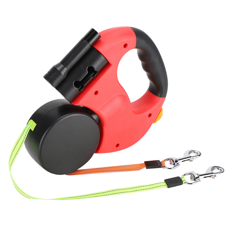 Extendable Pet Leash - Dual-Head Walking Lead with LED Light for Dogs & Cats, Automatic Traction Control