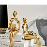 Gold Thinker Statue - Modern Living Room Bookshelf Sculpture, Shelf/Table Decor Figurine
