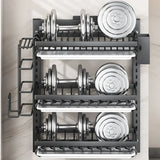 Wall-mounted no-hole kitchen dish rack—multifunctional storage for plates, chopsticks, knives, and cups."
