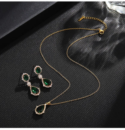 "Elegant zircon jewelry set with necklace and water drop earrings—perfect for brides and special occasions."