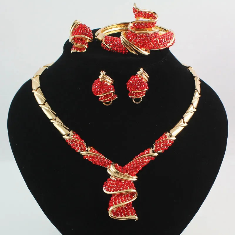 Jewelry Sets African Beads Collar Statement Necklace Earrings Bangle Fine Rings For Women Rhinestone
