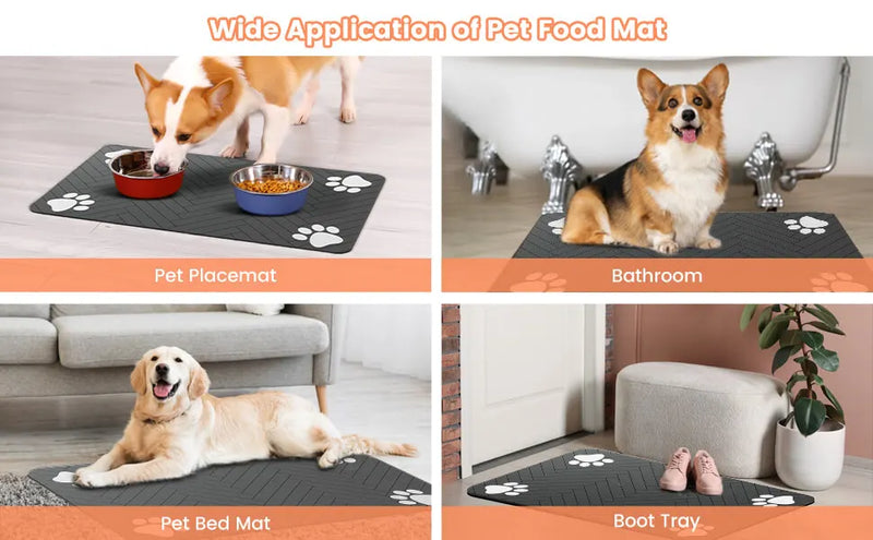 Absorbent Pet Feeding Mat - Waterproof Rubber-Backed Bowl Mat for Dogs & Cats, Quick-Drying Design