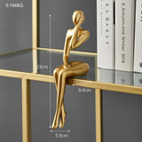 Gold Thinker Statue - Modern Living Room Bookshelf Sculpture, Shelf/Table Decor Figurine