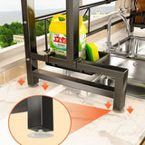 "Multifunctional stretchable kitchen shelf—above-sink draining rack for bowls, dishes, and utensils."