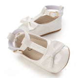 Baby Shoes Girls' Newborn White Series Forefoot Shoes PU Leather Flat Bottom Soft Sole Baby Shoes Bow Baby Princess Shoes