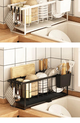 Narrow kitchen rack with drain tray—perfect for drying dishes, bowls, chopsticks, and utensils."