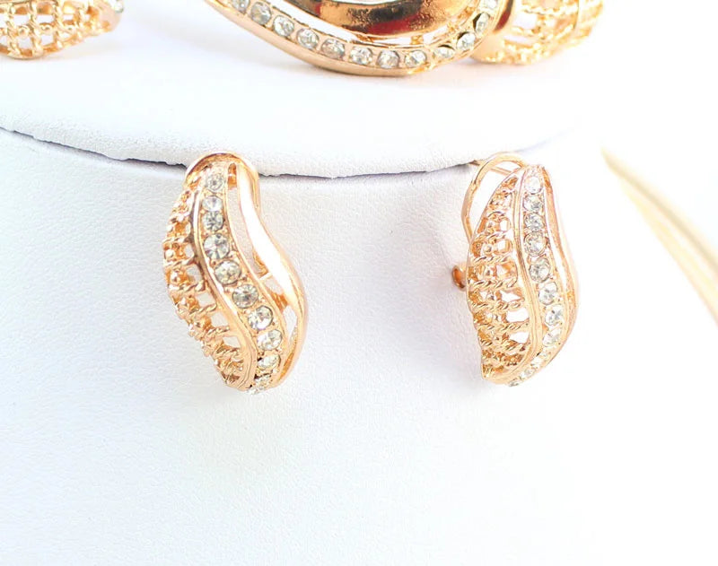 Women Jewelry Sets For Wedding Beads Crystal Pendant Statement Dress Necklace Earrings Bracelet Ring Set