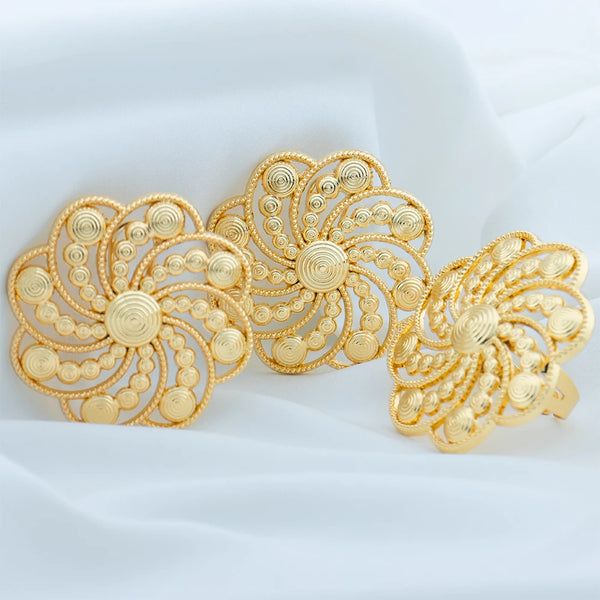 Dubai Jewelry Sets for Women, Flower Earrings and Adjustable Rings Italian Wedding Gifts 18K Gold Color