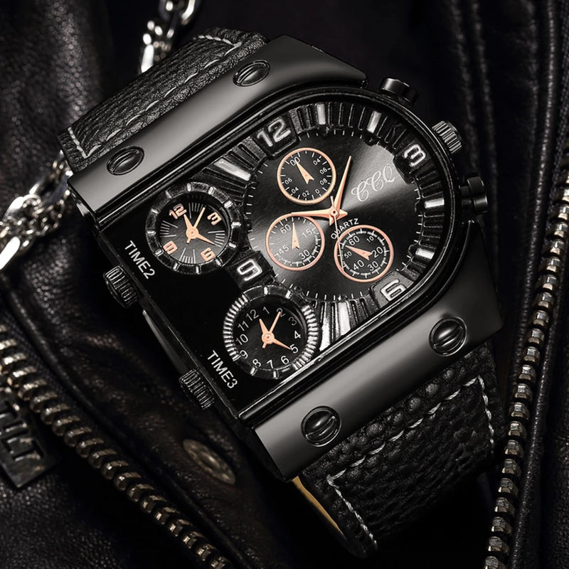Men's Fashion Watch Leather Strap Casual Sports Style Quartz Watch