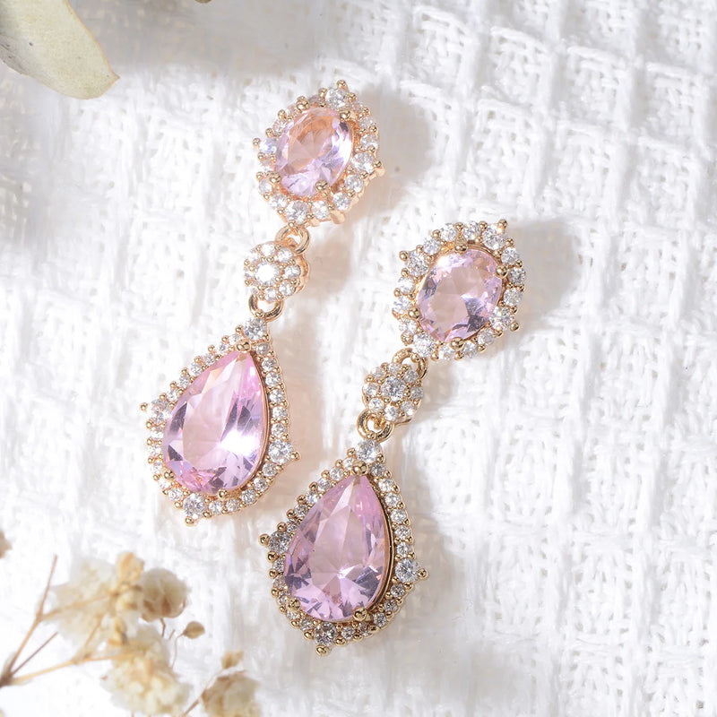 "Elegant zircon jewelry set with necklace and water drop earrings—perfect for brides and special occasions."