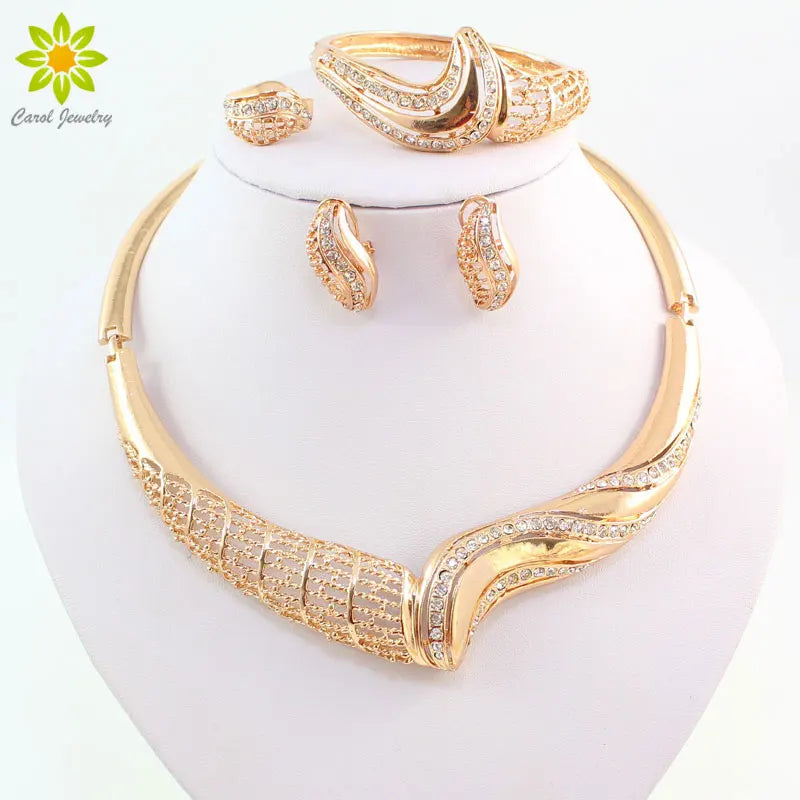 Women Jewelry Sets For Wedding Beads Crystal Pendant Statement Dress Necklace Earrings Bracelet Ring Set