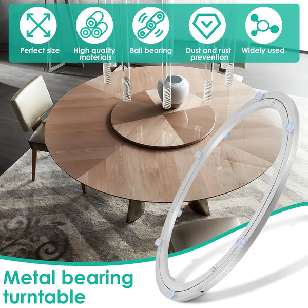 14-inch rotating metal turntable—heavy-duty swivel plate for smooth dining table rotation.