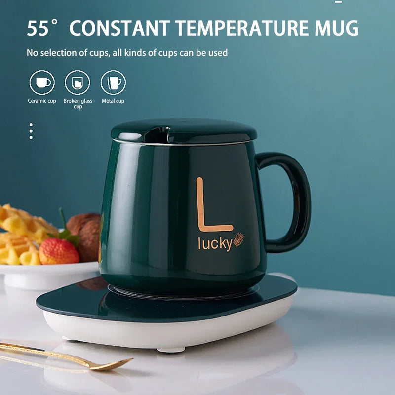 55℃ Warmer Smart Coffee Mug,400ML Electric Charing Ceramic Cup for Heating Milk Tea,Multifunctional Thermostat Cups Set for Gift