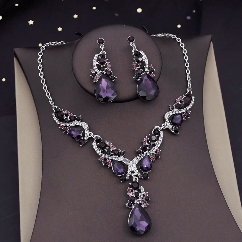 Gorgeous Crystal Jewelry Sets for Women Luxury Choker Necklace Earrings Set Wedding Dress Bridal Costume