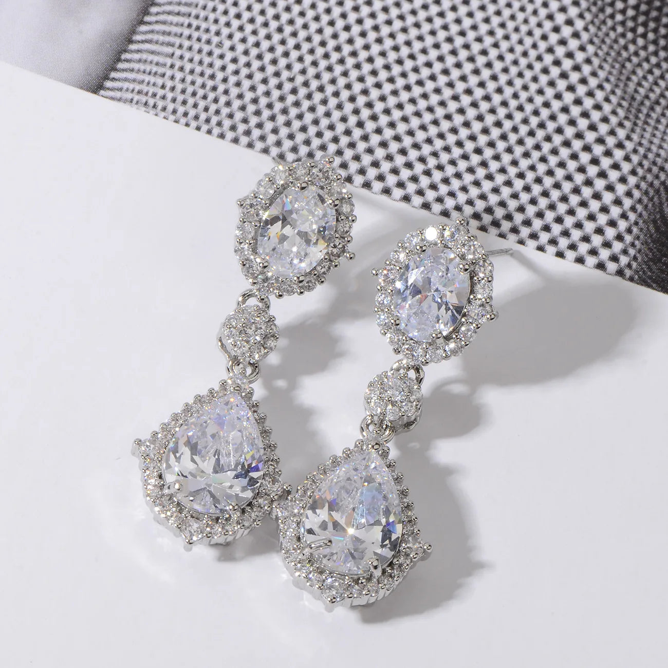 "Elegant zircon jewelry set with necklace and water drop earrings—perfect for brides and special occasions."