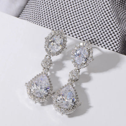 "Elegant zircon jewelry set with necklace and water drop earrings—perfect for brides and special occasions."