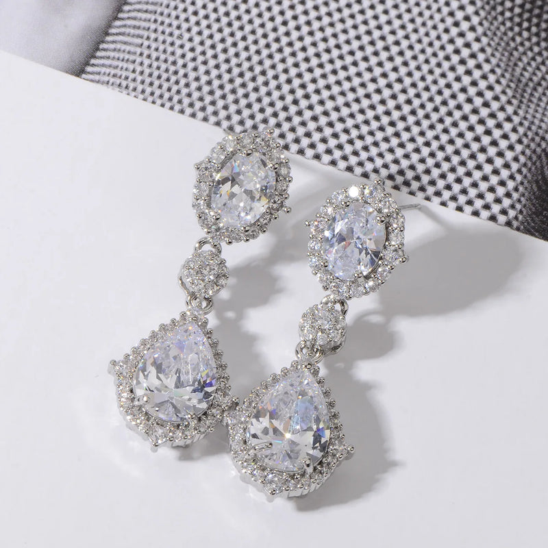 "Elegant zircon jewelry set with necklace and water drop earrings—perfect for brides and special occasions."