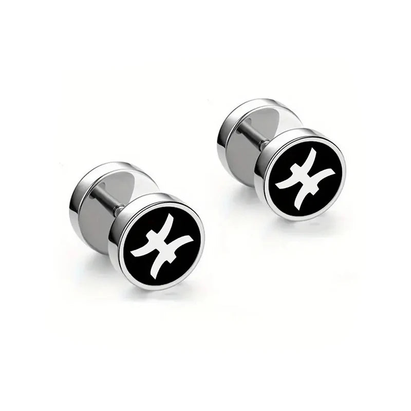 Men's Fashion Twelve Constellations Dumbbell Stainless Steel Earrings