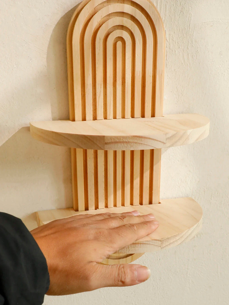 Wooden Wall Shelf - Boho Style Modern Home Decor for Living Room or Bathroom Display