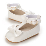 Baby Shoes Girls' Newborn White Series Forefoot Shoes PU Leather Flat Bottom Soft Sole Baby Shoes Bow Baby Princess Shoes