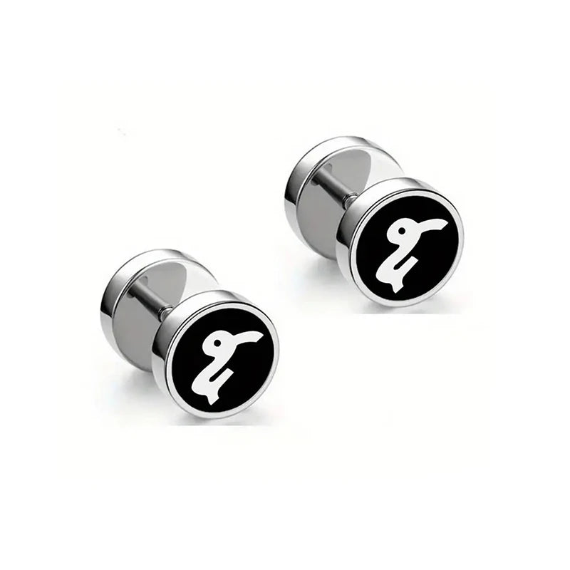 Men's Fashion Twelve Constellations Dumbbell Stainless Steel Earrings