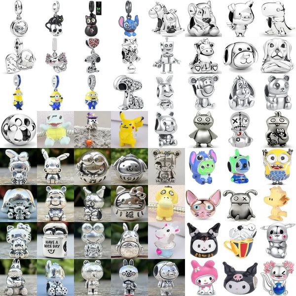 Cute 925 sterling silver cat pendant bead—fits original charm bracelets. Perfect for women and men.