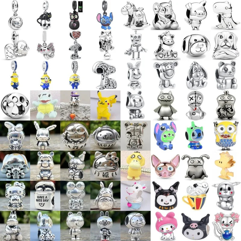 Cute 925 sterling silver cat pendant bead—fits original charm bracelets. Perfect for women and men.