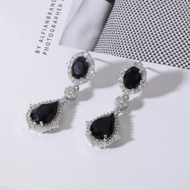 "Elegant zircon jewelry set with necklace and water drop earrings—perfect for brides and special occasions."
