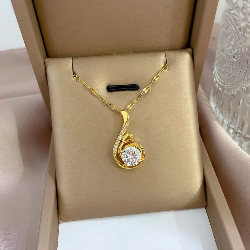 Chic gold pendant necklace with stainless steel link chain. Stylish, durable, and ships free."