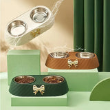 1PC Pet Pet Dog and Cat Food Bowls Bowtie Dog Food Drinking Double Bowl Pet Supplies
