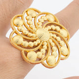 Dubai Jewelry Sets for Women, Flower Earrings and Adjustable Rings Italian Wedding Gifts 18K Gold Color