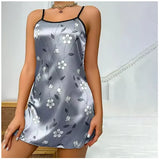 Women Nightwear Home Clothes Sexy Black Floral Printing Nightdress Sleepwear Nightshirts Silk Sleepshirts