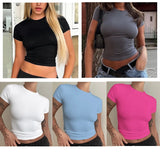 Women's Clothing Short Sleeve T-shirt Slim Fit Tops Female O-Neck Knitted Sheath Tee Shirt Street Wear