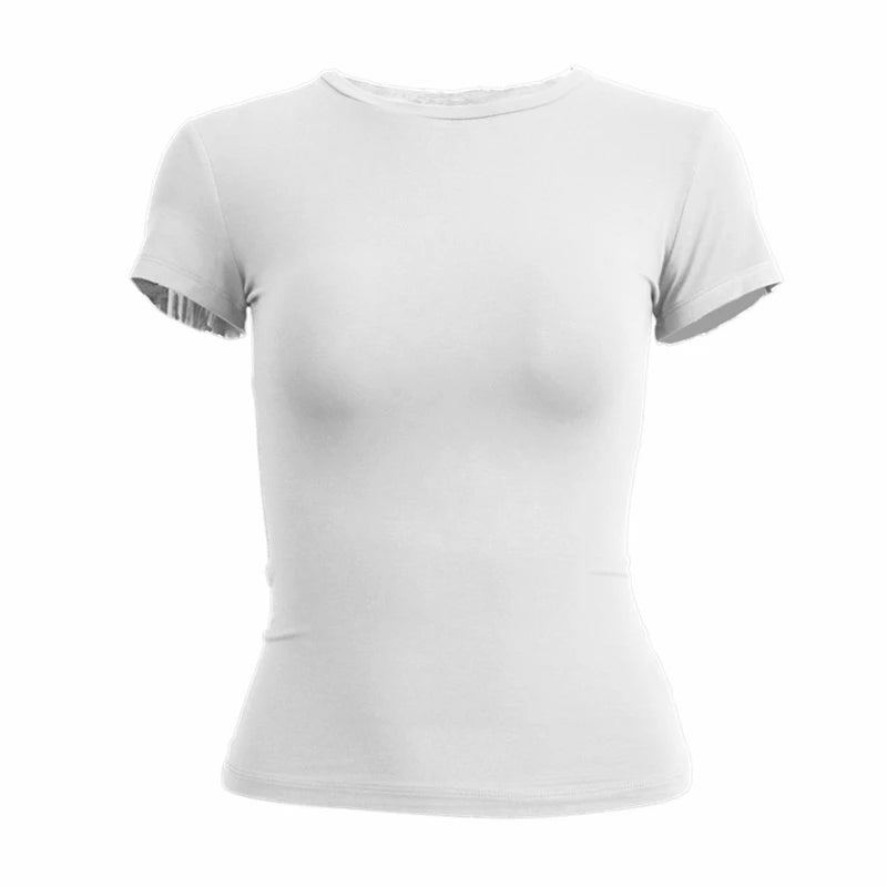 Women's Clothing Short Sleeve T-shirt Slim Fit Tops Female O-Neck Knitted Sheath Tee Shirt Street Wear