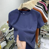 White cotton Y2K-style T-shirt for women—short sleeves, comfy fit, and perfect for spring