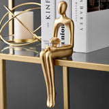 Gold Thinker Statue - Modern Living Room Bookshelf Sculpture, Shelf/Table Decor Figurine