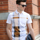 Men's Fashion Business Casual Stripe Polo Comfortable Cotton Top British Style