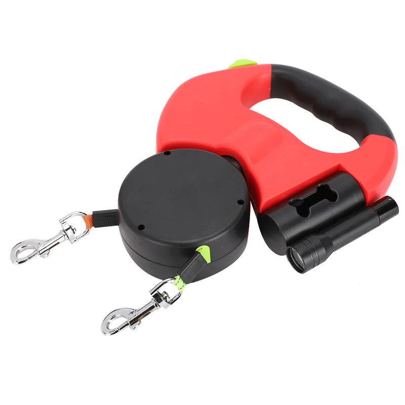 Extendable Pet Leash - Dual-Head Walking Lead with LED Light for Dogs & Cats, Automatic Traction Control